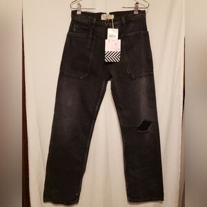 Sandrine Rose X Free People high rise Straight Leg Black denim jean, size 29 NWT